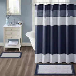 Kirklands Home Navy Border Cotton Bath Mat, 27x45 Blue New