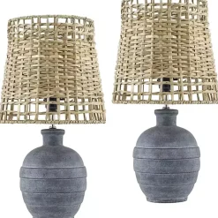 Kirklands Home Navy Ceramic 2-pc. Lamps with Seagrass Shades Blue