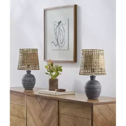 Kirklands Home Navy Ceramic 2-pc. Lamps with Seagrass Shades Blue