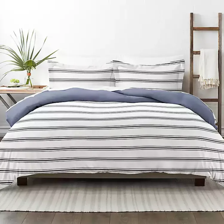 Kirklands Home Navy Blue Echo Stripe 3-pc. King Duvet Cover Set Clearance