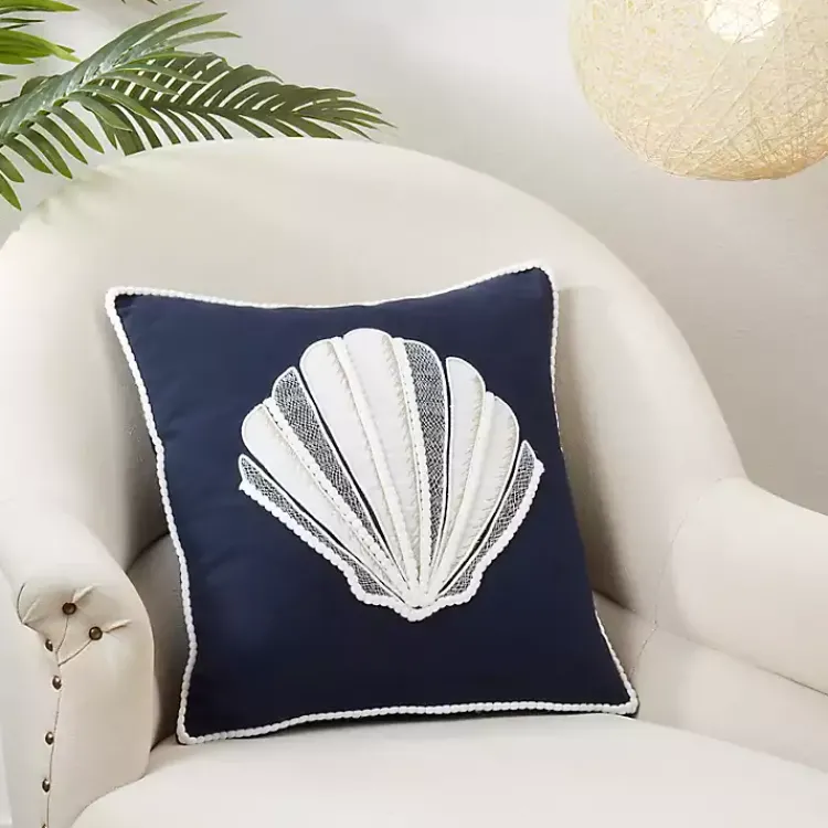 Pillows>Kirklands Home Navy Embroidered Shell Throw Pillow Blue