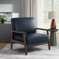 Kirklands Home Navy Faux Leather Ambon Accent Chair Blue Online