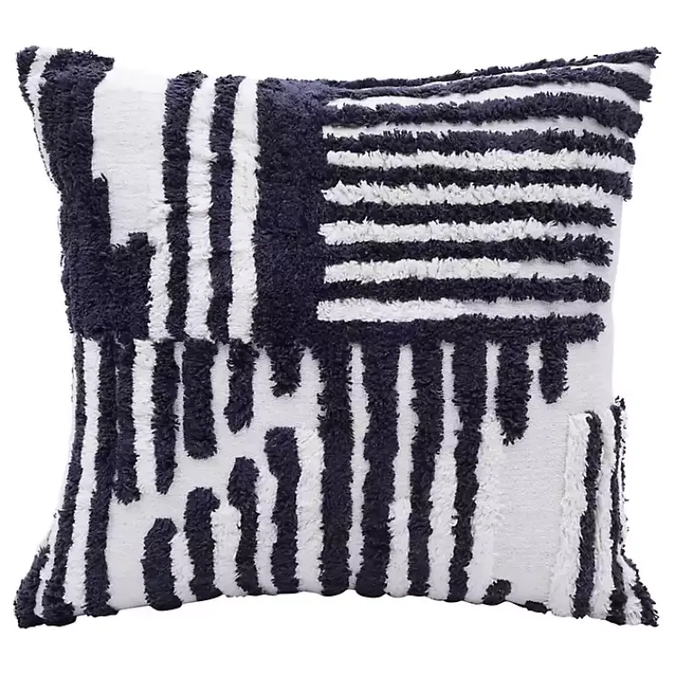 Pillows>Kirklands Home Navy Geometric Shag Throw Pillow Blue