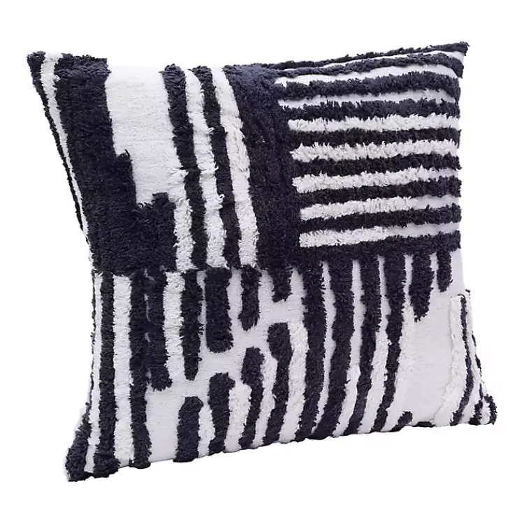 Pillows>Kirklands Home Navy Geometric Shag Throw Pillow Blue