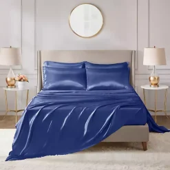Kirklands Home Navy Satin 6-pc. Full Sheet Set Blue Discount