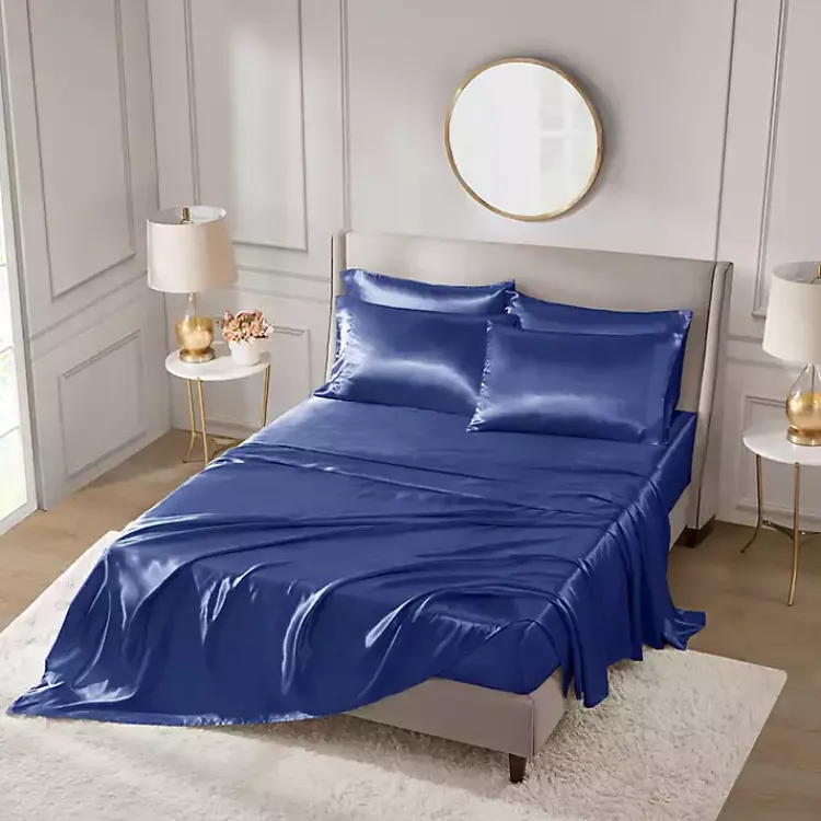Kirklands Home Navy Satin 6-pc. Full Sheet Set Blue Discount