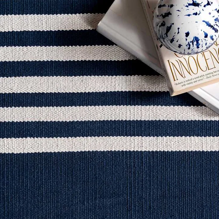 Kirklands Home Navy Blue Striped Tassel Cotton Area Rug, 8x10 Online