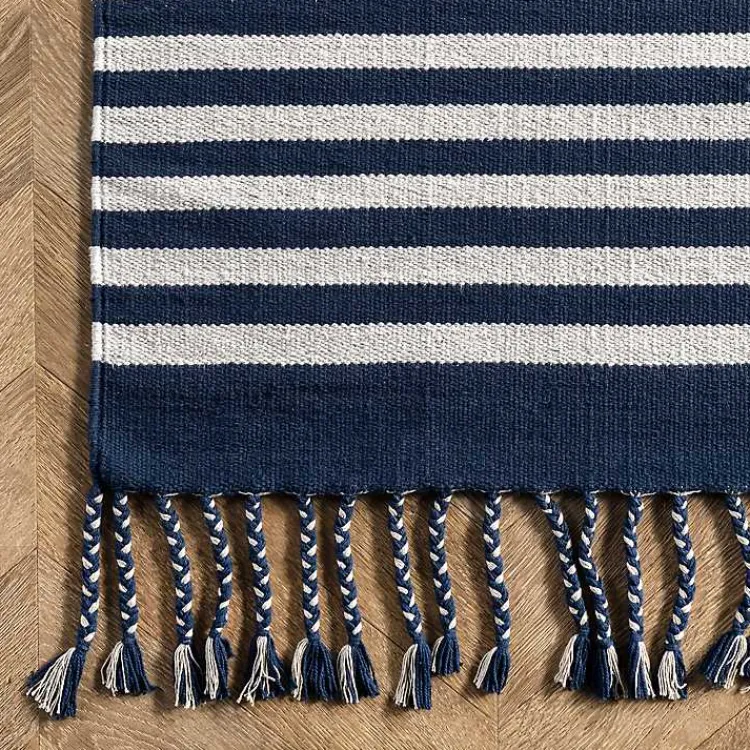 Kirklands Home Navy Blue Striped Tassel Cotton Area Rug, 8x10 Online