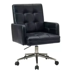 Kirklands Home Navy Tufted Faux Leather Swivel Office Chair Blue Discount