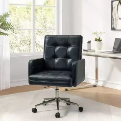 Kirklands Home Navy Tufted Faux Leather Swivel Office Chair Blue Discount