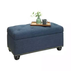 Kirklands Home Navy Tufted Jess Storage Ottoman Bench Blue Hot