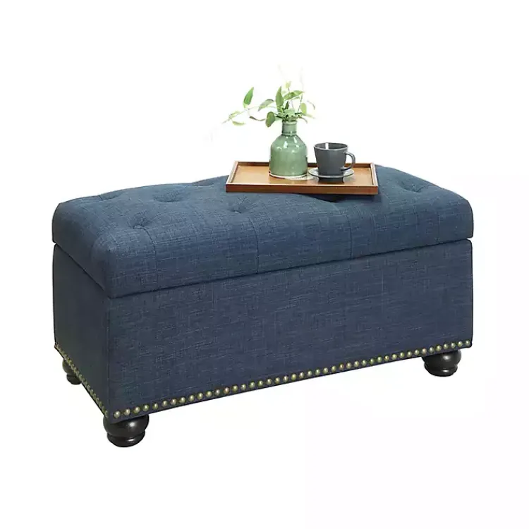 Kirklands Home Navy Tufted Jess Storage Ottoman Bench Blue Hot
