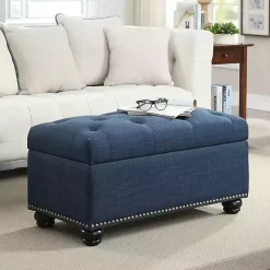Kirklands Home Navy Tufted Jess Storage Ottoman Bench Blue Hot