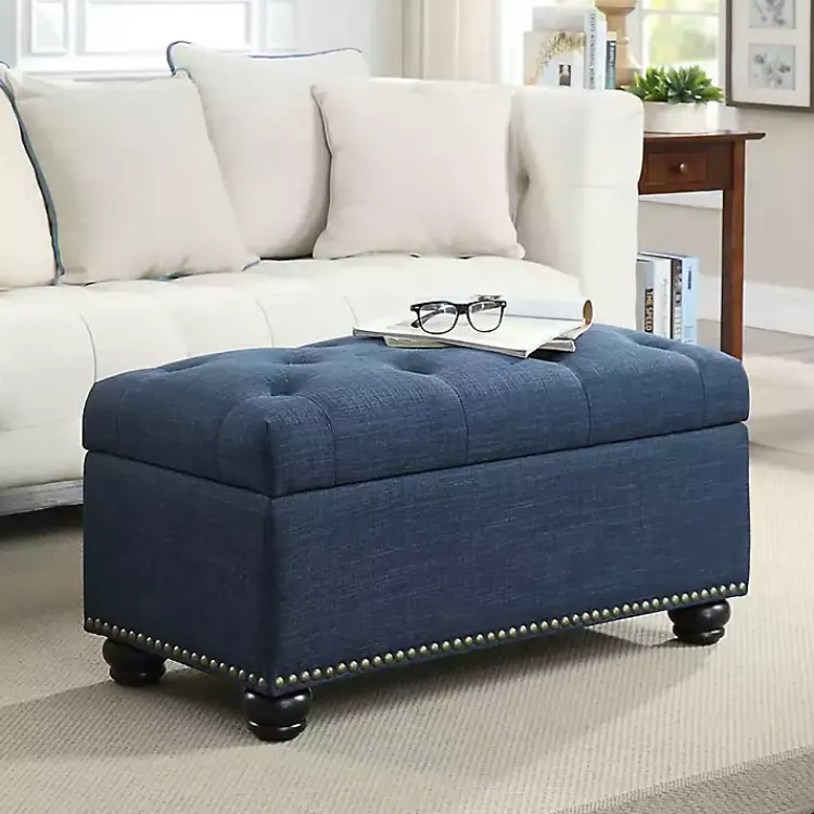 Kirklands Home Navy Tufted Jess Storage Ottoman Bench Blue Hot
