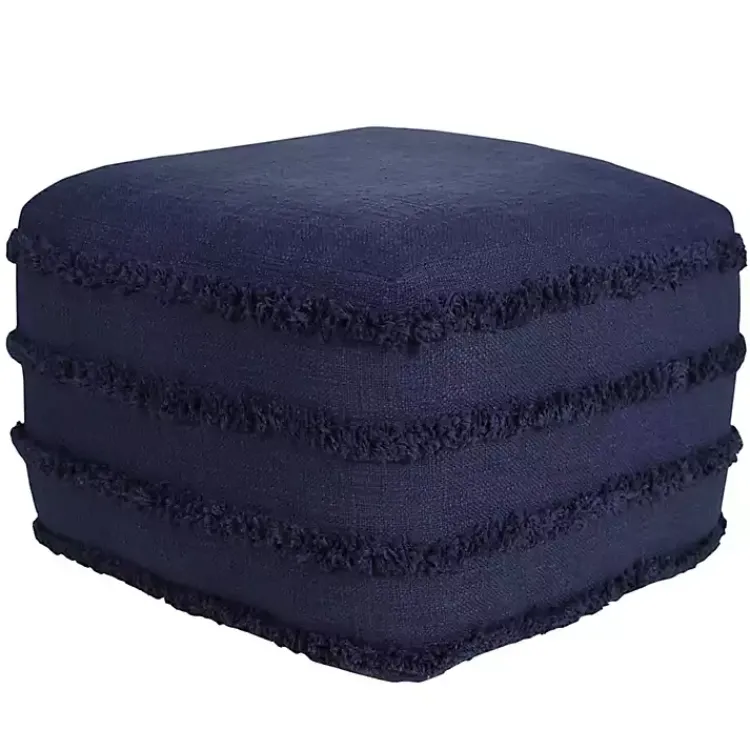 Poufs & Floor Cushions>Kirklands Home Navy Tufted Stripe Cotton Square Pouf Blue