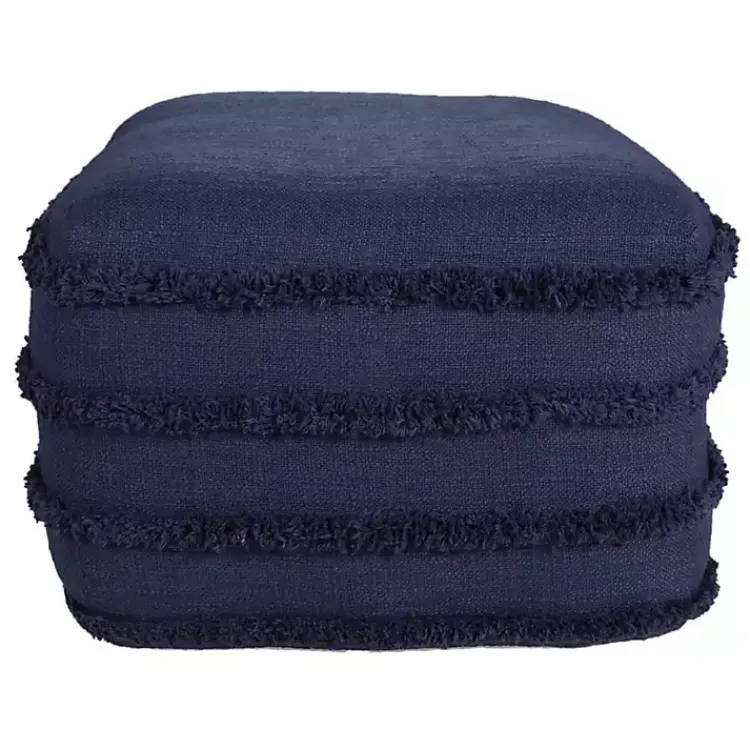 Poufs & Floor Cushions>Kirklands Home Navy Tufted Stripe Cotton Square Pouf Blue