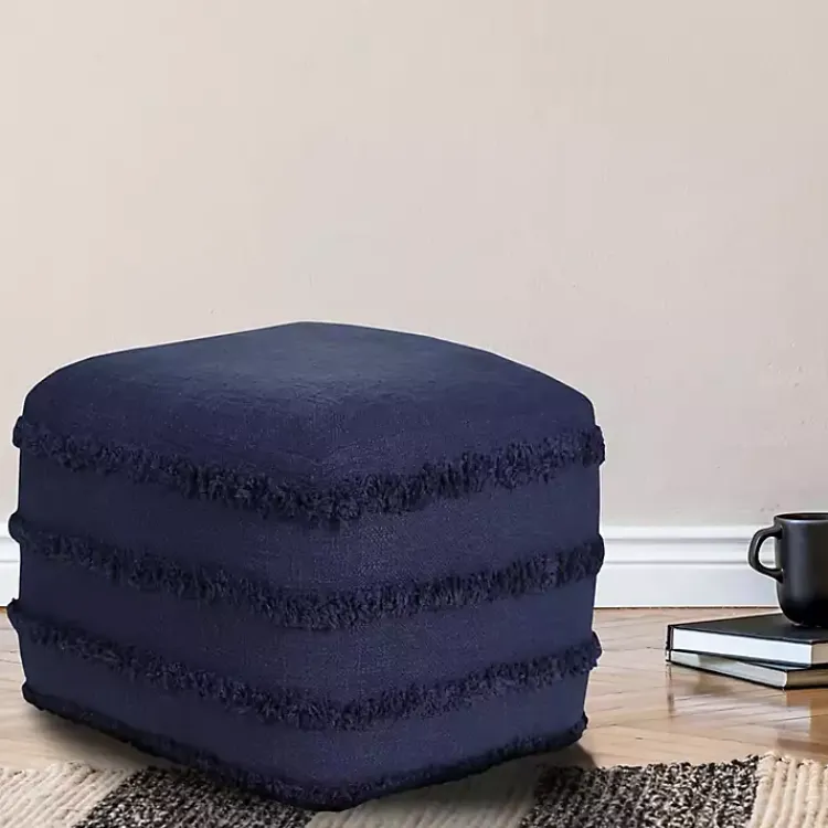 Poufs & Floor Cushions>Kirklands Home Navy Tufted Stripe Cotton Square Pouf Blue