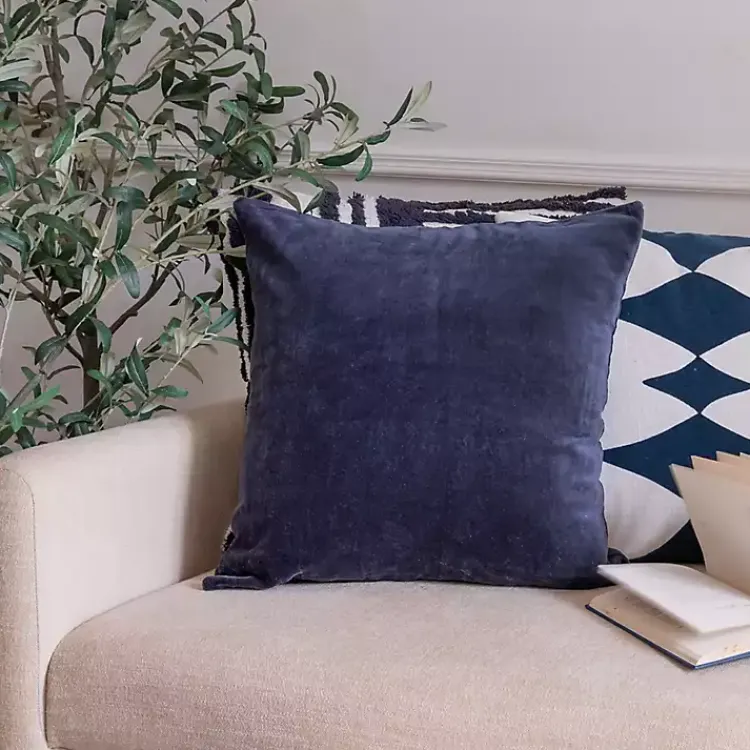 Pillows>Kirklands Home Navy Velvet Handmade Throw Pillow Blue