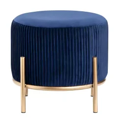 Kirklands Home Navy Velvet Upholstered Round Ottoman Blue Discount