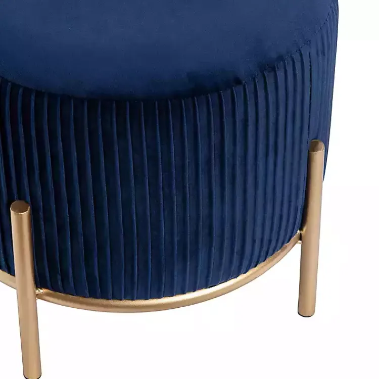 Kirklands Home Navy Velvet Upholstered Round Ottoman Blue Discount