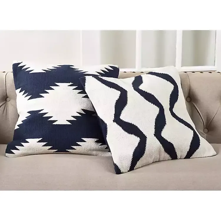 Pillows>Kirklands Home Navy Blue Wool Kilim Outdoor Pillow
