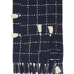 Blankets & Throws>Kirklands Home Navy Woven Checkered Throw Blue