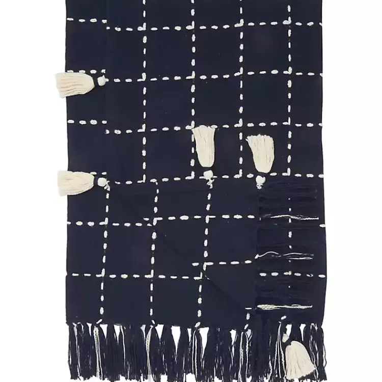 Blankets & Throws>Kirklands Home Navy Woven Checkered Throw Blue