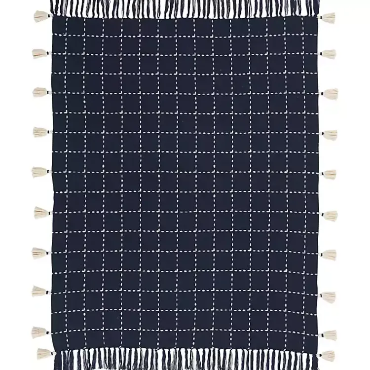 Blankets & Throws>Kirklands Home Navy Woven Checkered Throw Blue