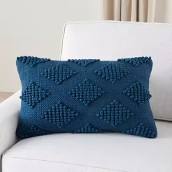 Pillows>Kirklands Home Navy Woven Diamonds Lumbar Pillow Blue