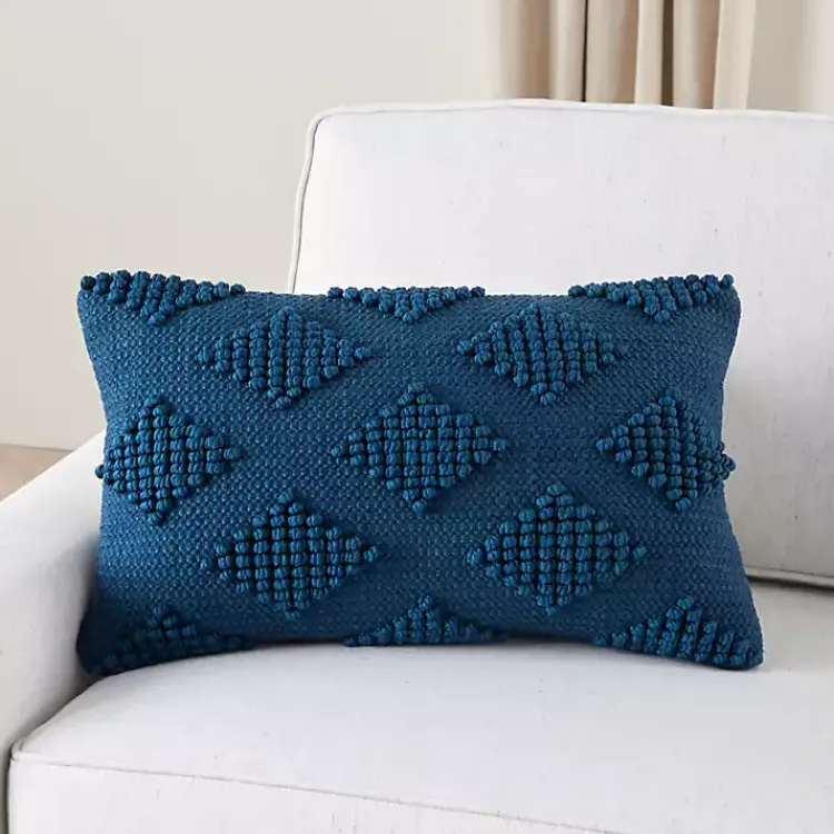 Pillows>Kirklands Home Navy Woven Diamonds Lumbar Pillow Blue