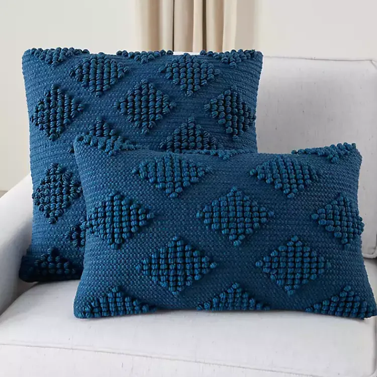 Pillows>Kirklands Home Navy Woven Diamonds Lumbar Pillow Blue