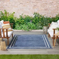 Kirklands Home Navy Bordered Indoor/Outdoor Area Rug, 6x9 Blue Discount