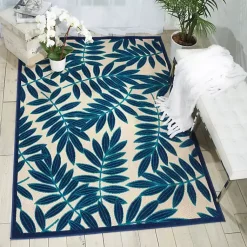 Kirklands Home Navy Botanical Leaves Outdoor Area Rug, 9x13 Online