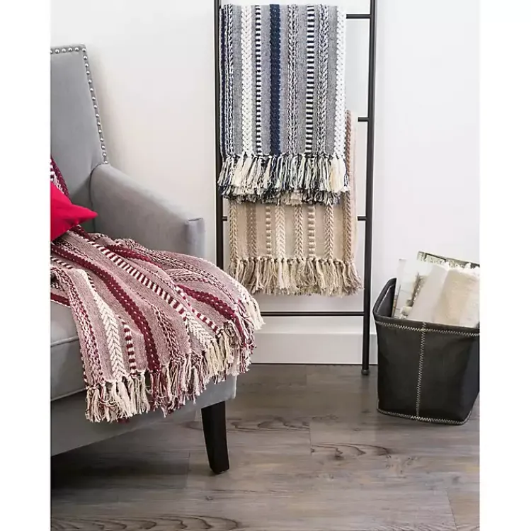 Blankets & Throws>Kirklands Home Navy Braided Stripe Throw Blue