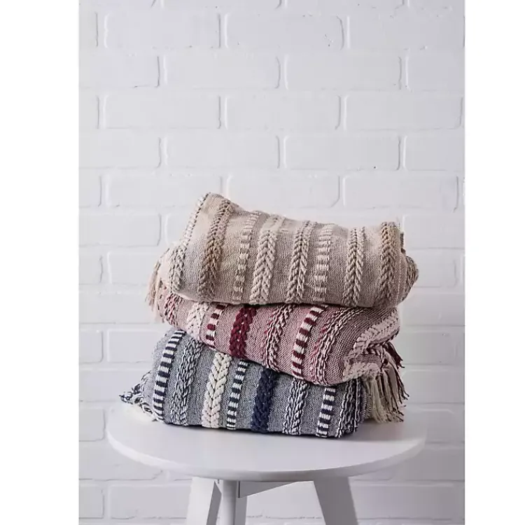 Blankets & Throws>Kirklands Home Navy Braided Stripe Throw Blue