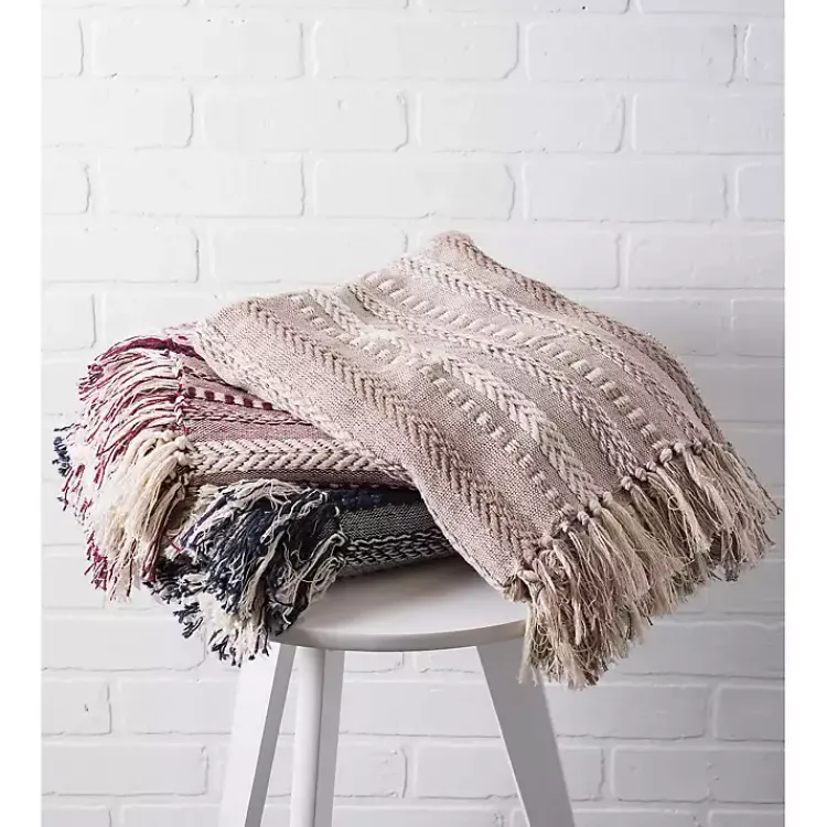 Blankets & Throws>Kirklands Home Navy Braided Stripe Throw Blue