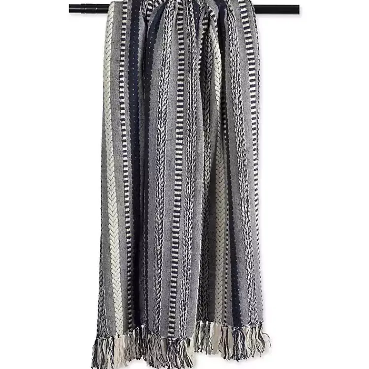Blankets & Throws>Kirklands Home Navy Braided Stripe Throw Blue