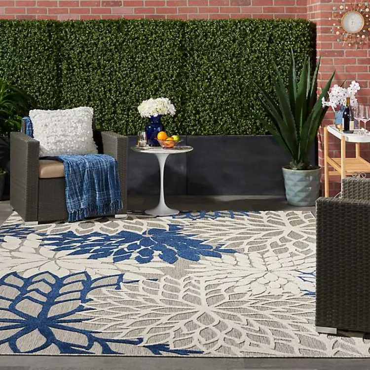 Kirklands Home Navy Bright Floral Burst Outdoor Area Rug, 7x10