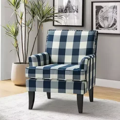 Kirklands Home Navy Buffalo Check Upholstered Armchair Blue