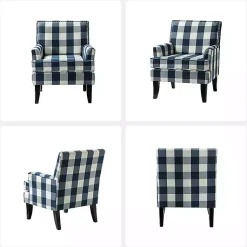 Kirklands Home Navy Buffalo Check Upholstered Armchair Blue