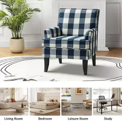 Kirklands Home Navy Buffalo Check Upholstered Armchair Blue
