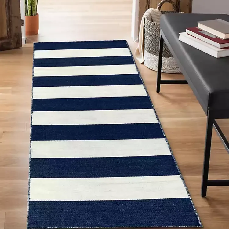 Kirklands Home Navy Cabana Stripe Indoor/Outdoor Runner, 2x8 Sale