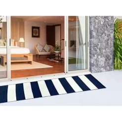 Kirklands Home Navy Cabana Stripe Indoor/Outdoor Runner, 2x8 Sale