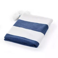 Blankets & Throws>Kirklands Home Navy Cabana Stripe Tassel Throw
