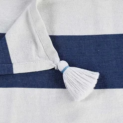 Blankets & Throws>Kirklands Home Navy Cabana Stripe Tassel Throw
