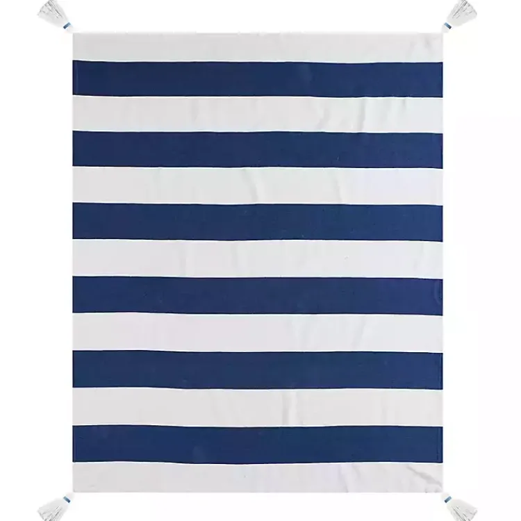 Blankets & Throws>Kirklands Home Navy Cabana Stripe Tassel Throw