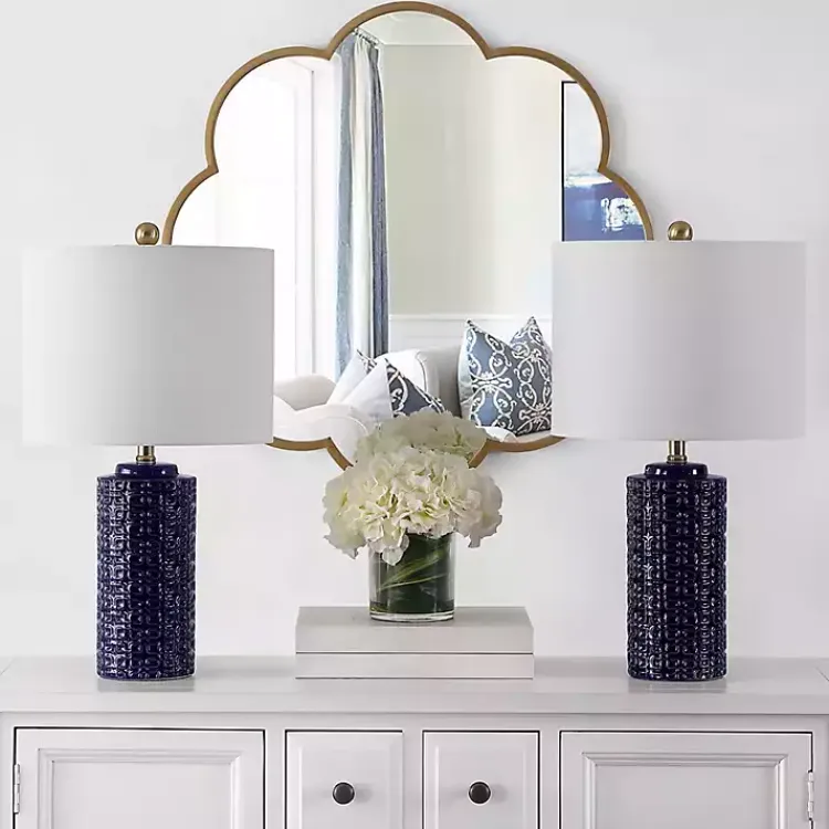 Kirklands Home Navy Ceramic Motif Table Lamps, Set of 2 Blue Online