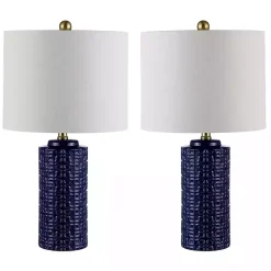 Kirklands Home Navy Ceramic Motif Table Lamps, Set of 2 Blue Online