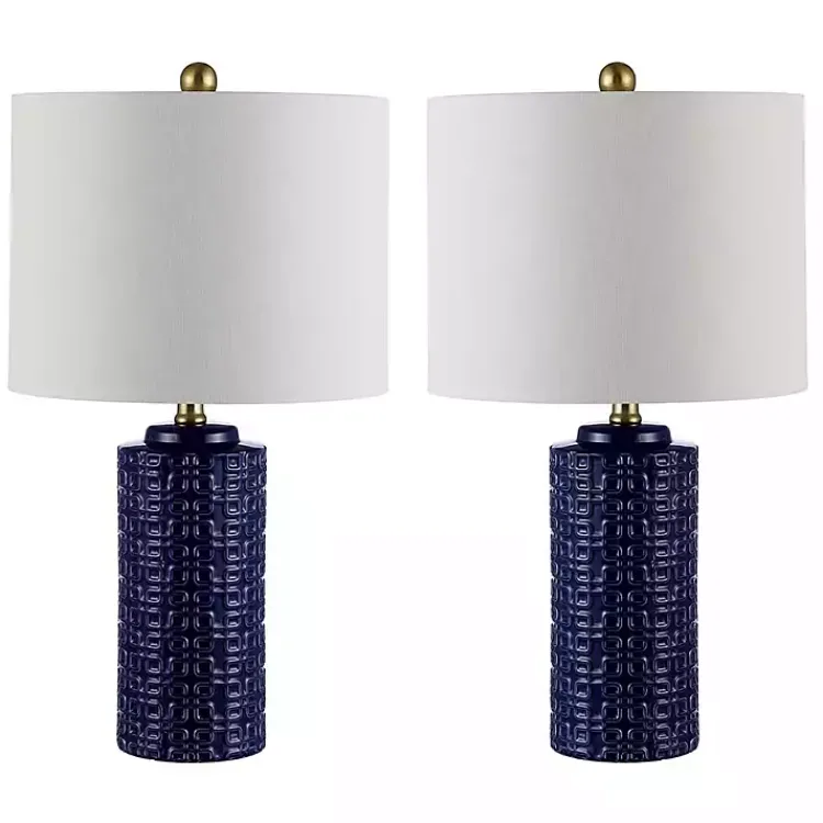 Kirklands Home Navy Ceramic Motif Table Lamps, Set of 2 Blue Online