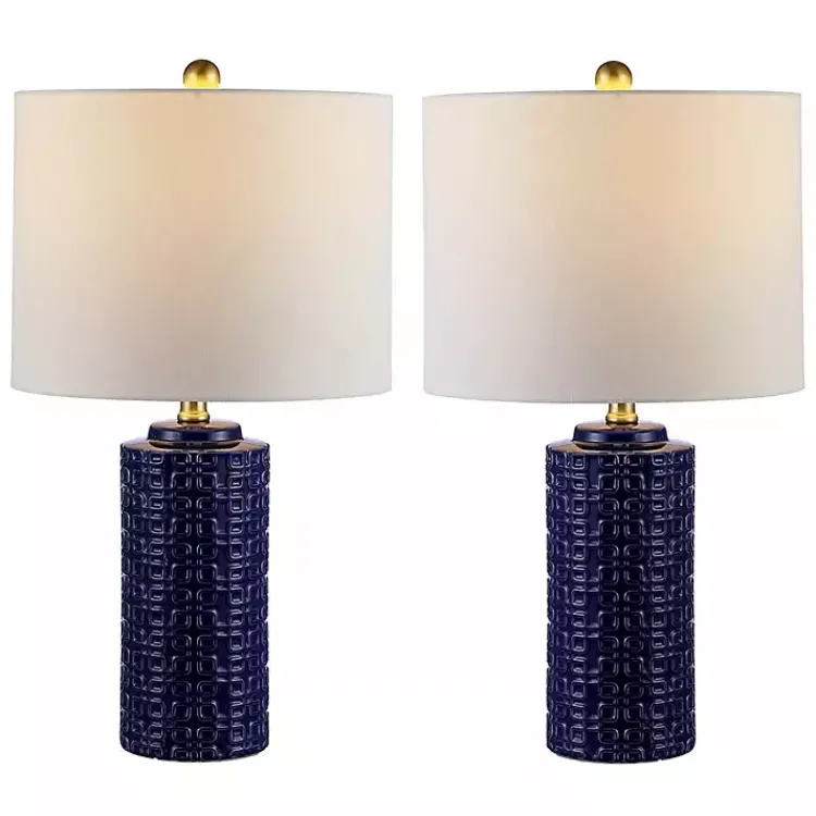 Kirklands Home Navy Ceramic Motif Table Lamps, Set of 2 Blue Online
